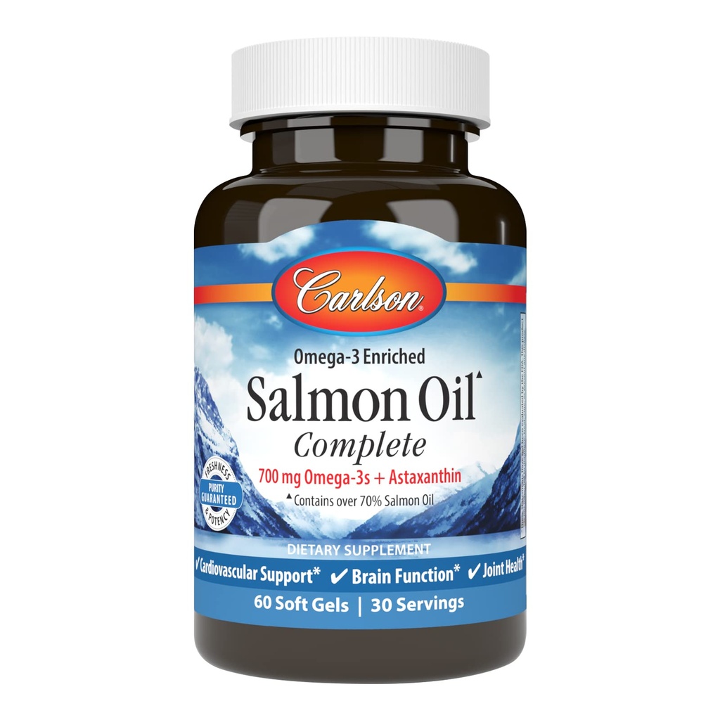Carlson - Salmon Oil Complete,700 mg Omega-3s + Astaxanthin,心血管支持,大脑功能与联合健康,60软胶