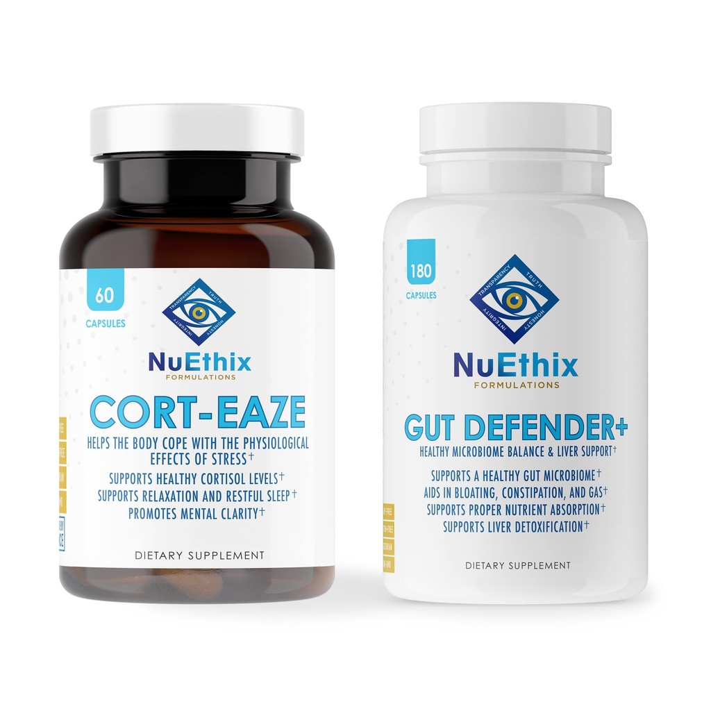 NuEthix 配方 Cortisol和微生物平衡补充剂 Bundle: Cort-Eaze Cortisol-Control补充剂,60 Capsules, 30名服务员和Gut维权员+,180 Capsules, 90名服务员