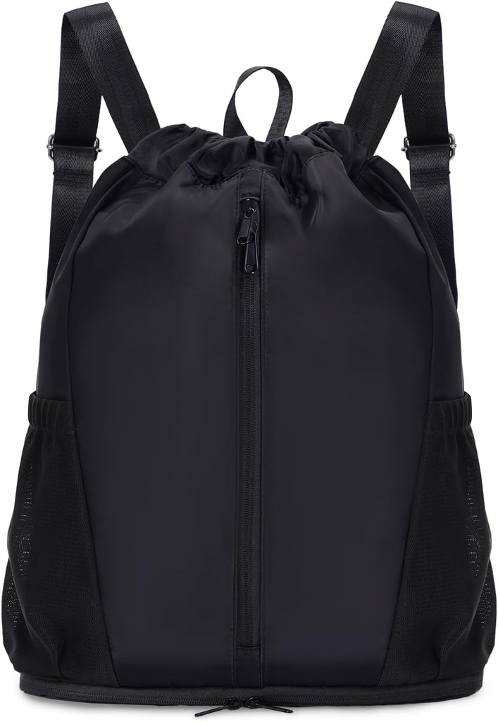 运动新 Drawstring Backpack 运动健身袋与鞋皮比对, String Backpack Cinch for Men Men, Water-Resistant Drawstring Bag for Workout Travel,轻量级,黑色,专利待决