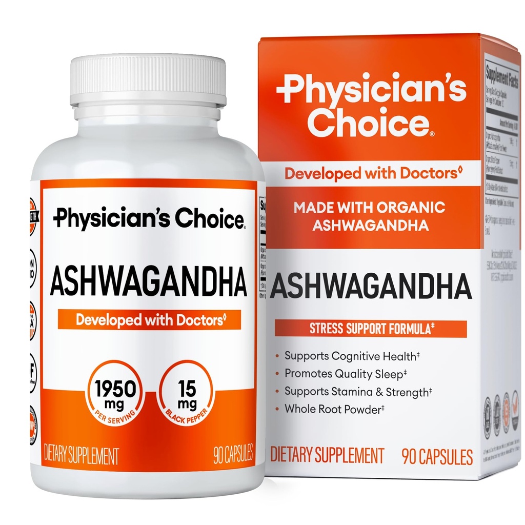 物理学家的CHOICE Ashwagandha 补充品 - 1950mg 生物可用有机物 Ashwagandha 根粉 - 黑椒抽取,压力支持,Mood支持补充品,90 Veggie Ashwagandha Capsules