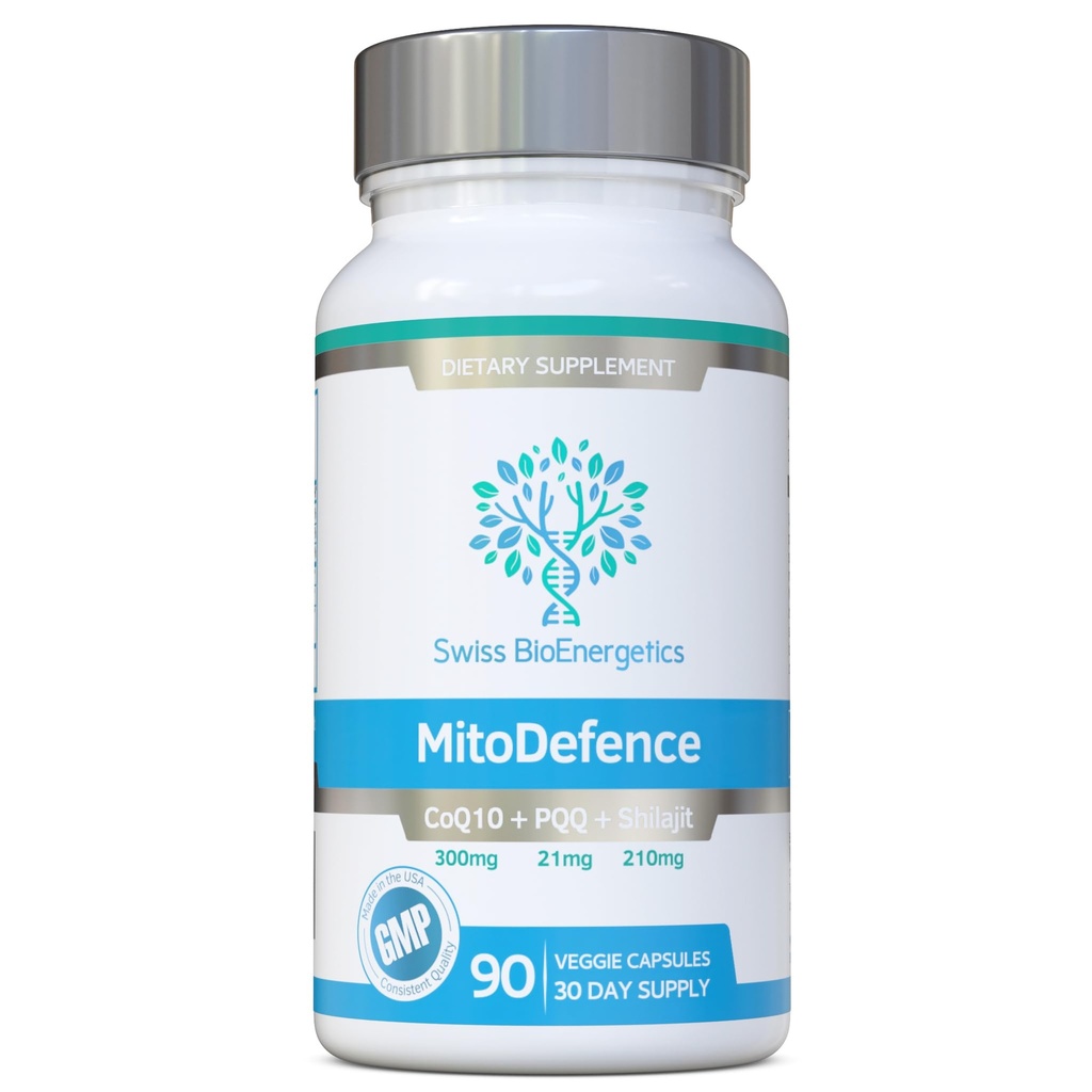 Mito Defence - 300mg CoQ10,配21mg PQQ和210mg Shilajit 每日剂量 - 全天候的Mitochondrial 支持强化吸收 - 在美国制造和试验
