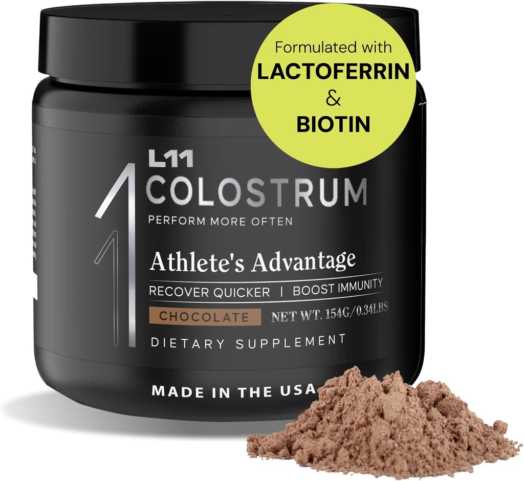 Colostrum by L11 配有 Lactoferrin Biotin Zinc 和 Vitamin D → Bovine Colostrum Powder 用于顶峰运动健康, Gut Health, 肌肉和免疫支持 → 1500mg Colostrum - 巧克力, 30种服务
