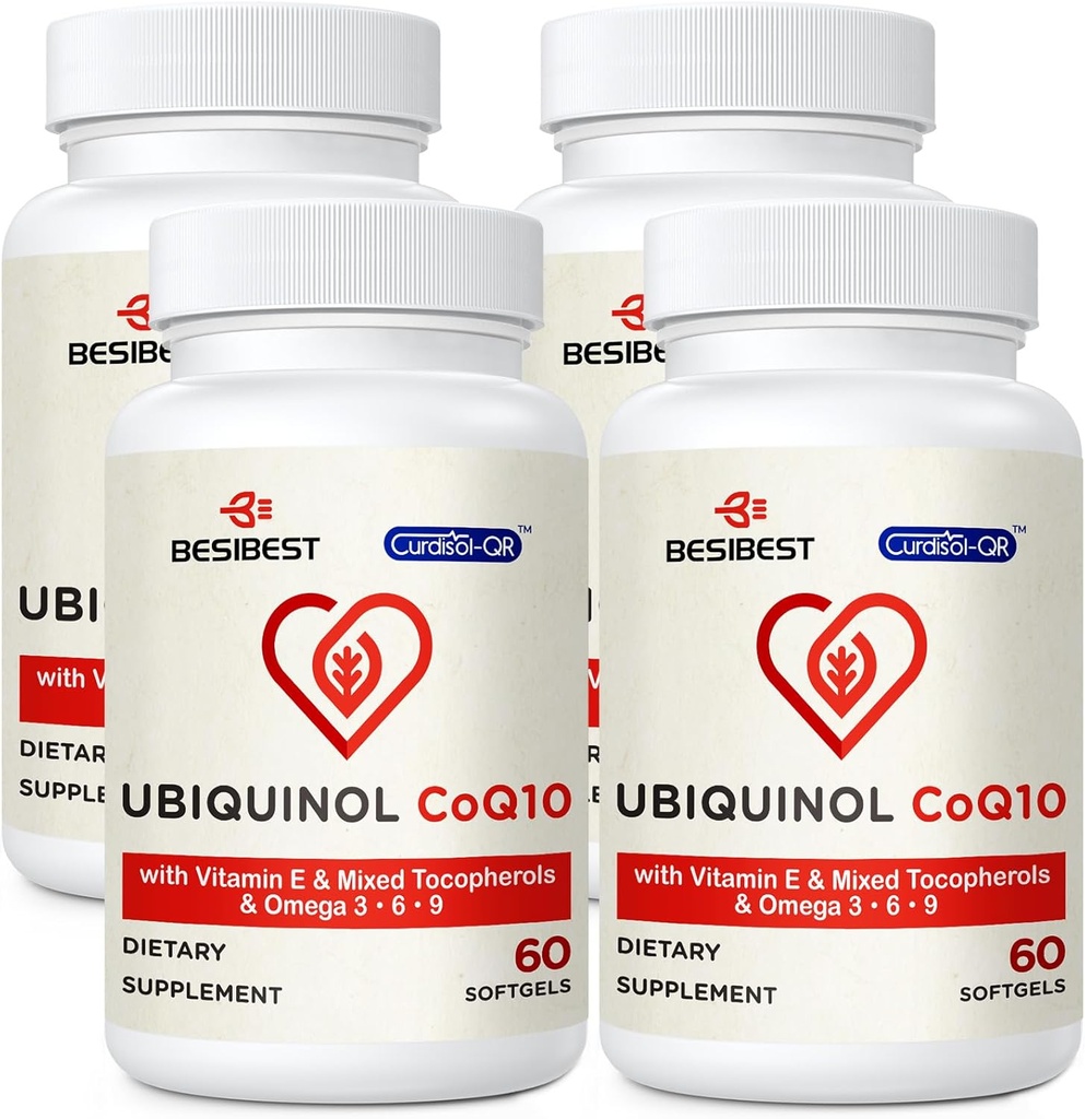 Ubiquinol CoQ10-600mg-Softgel,Active Form of Coq10 Ubiquinol 配有维生素E & Omega 3, 6, 9, 高吸附-Coenzyme-Q10, 能源生产的强抗氧化剂, 240 Counter