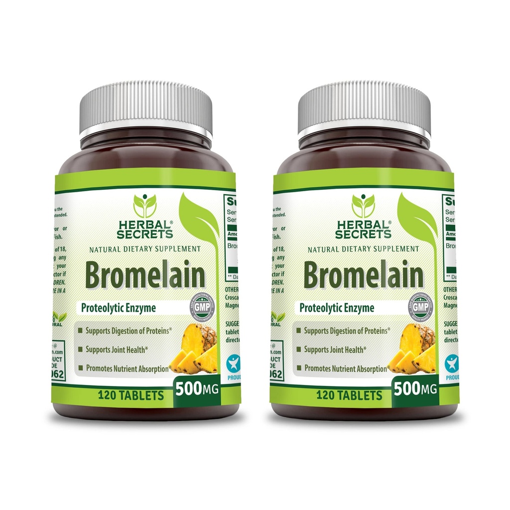 草药秘诀 Bromelain 500 Mg 120 平板电脑 补充 \\ \ \ 包2\ \ \ \ \ NO-GMO \ Gluten Free \ \ =
