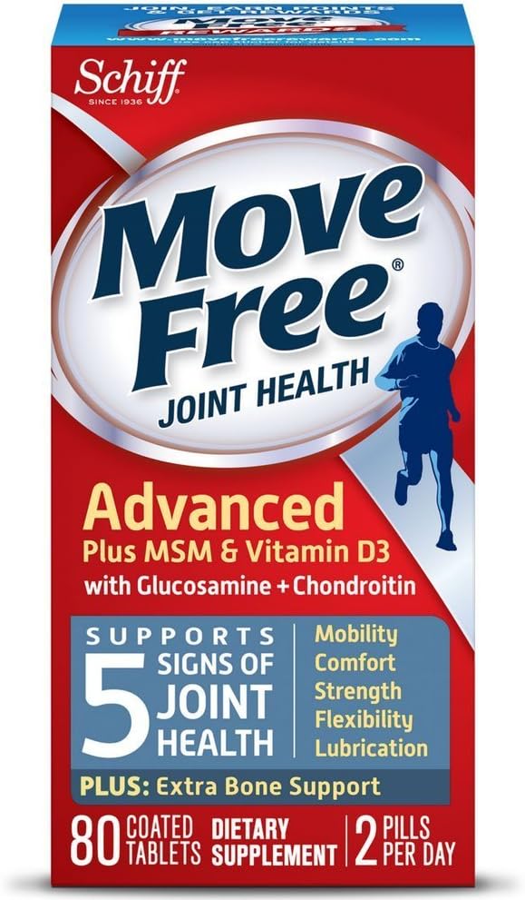 移动 Free Advanced Plus MSM 和维生素D3,80片药片 - 与Glucosamine和Chondroitin的联合健康补充剂(包4)