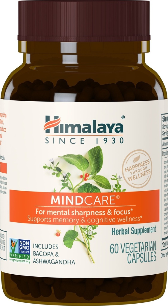 Himalaya MindCare - Nootropic Herbal Brain 补充记忆和重点支持 - Vegan, Non-GMO, Gluten Free, 1170 mg, 60 Capsules