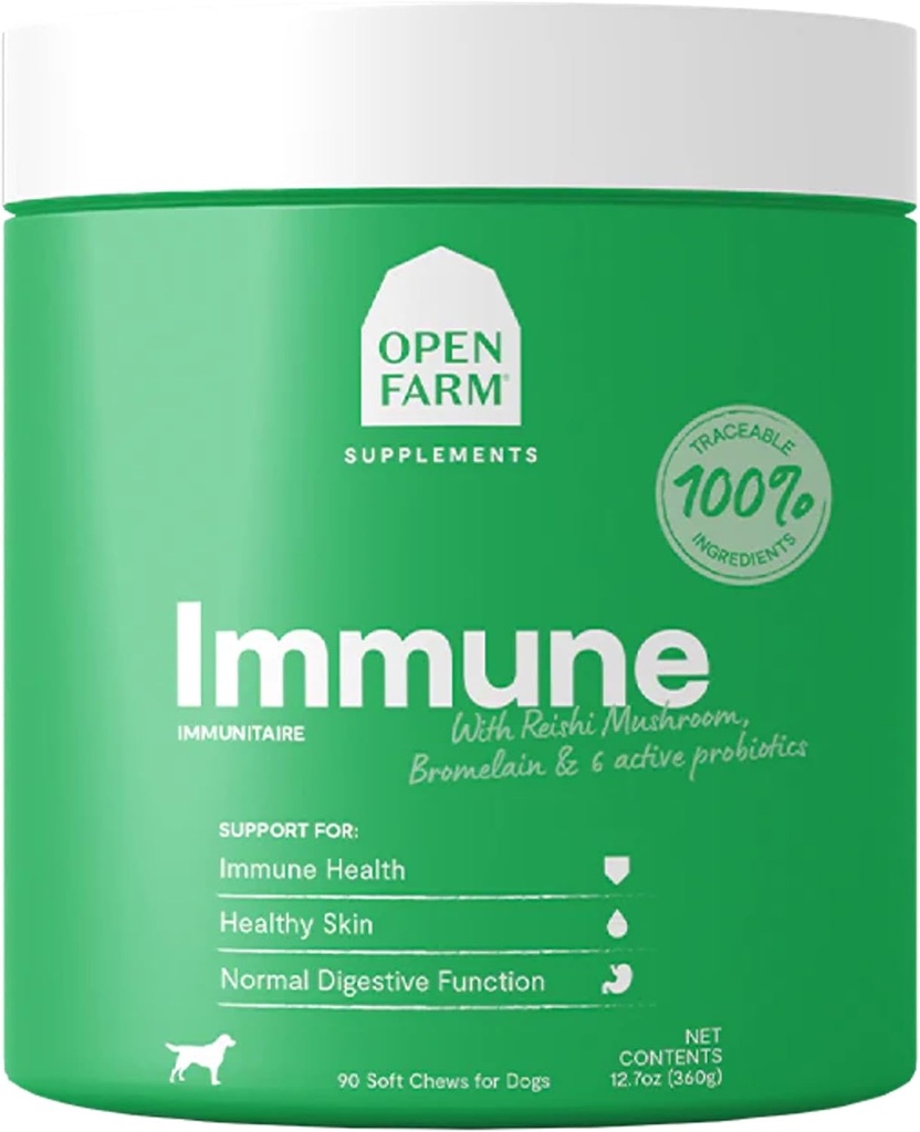 露天农场Immune Chews,配有植物原料的狗补充剂和Immune和皮肤支持的Probiot,12.7 oz,90 Counter