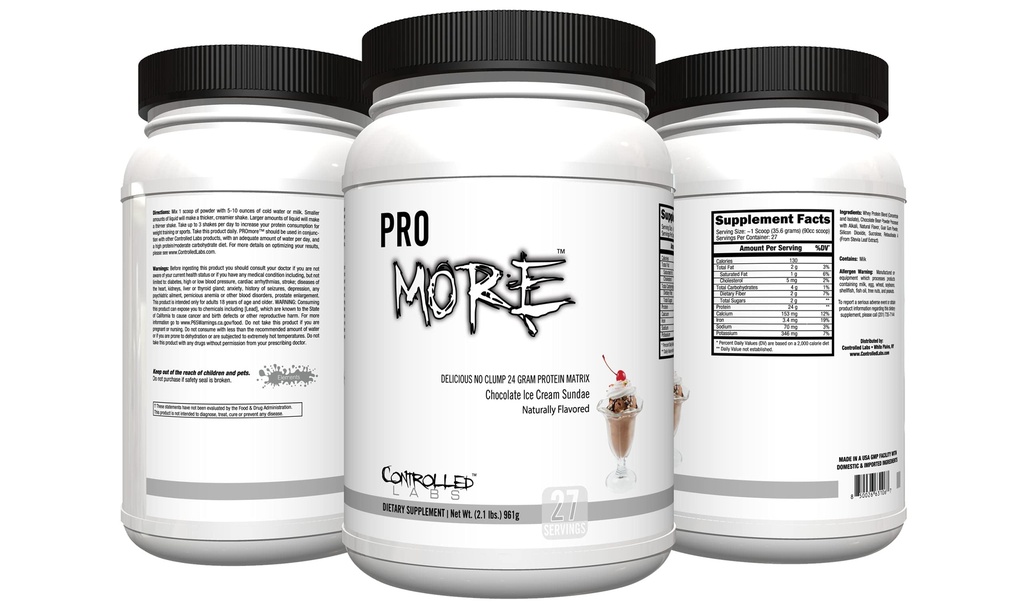 控制LABS Promore蛋白粉(27次服务) - 24g Protein per Scoop - 94% 无糖,Premium Smooth-Drink Formula (Chocolate Ice Cream Sundae)(27次服务,巧克力冰Cream Sundae)
