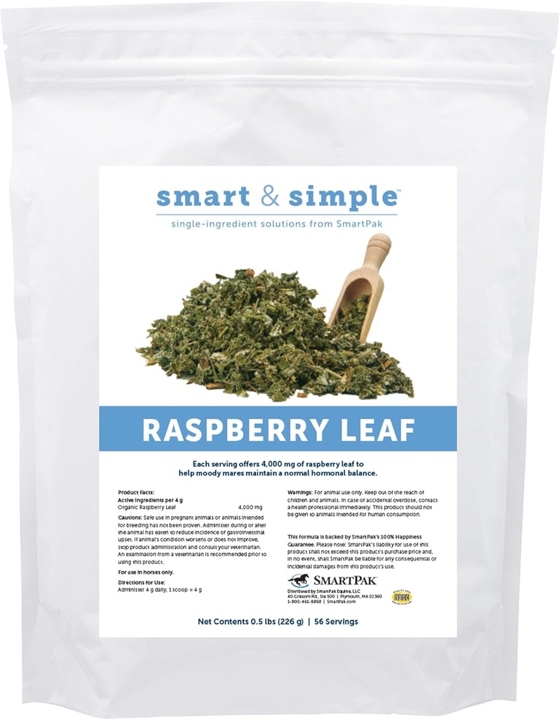 Smart & Simple Raspberry Leaf |马穆迪玛尔补充 |有机全叶 |单一成品 Equine补充 56 services | 0.5 lb Bag