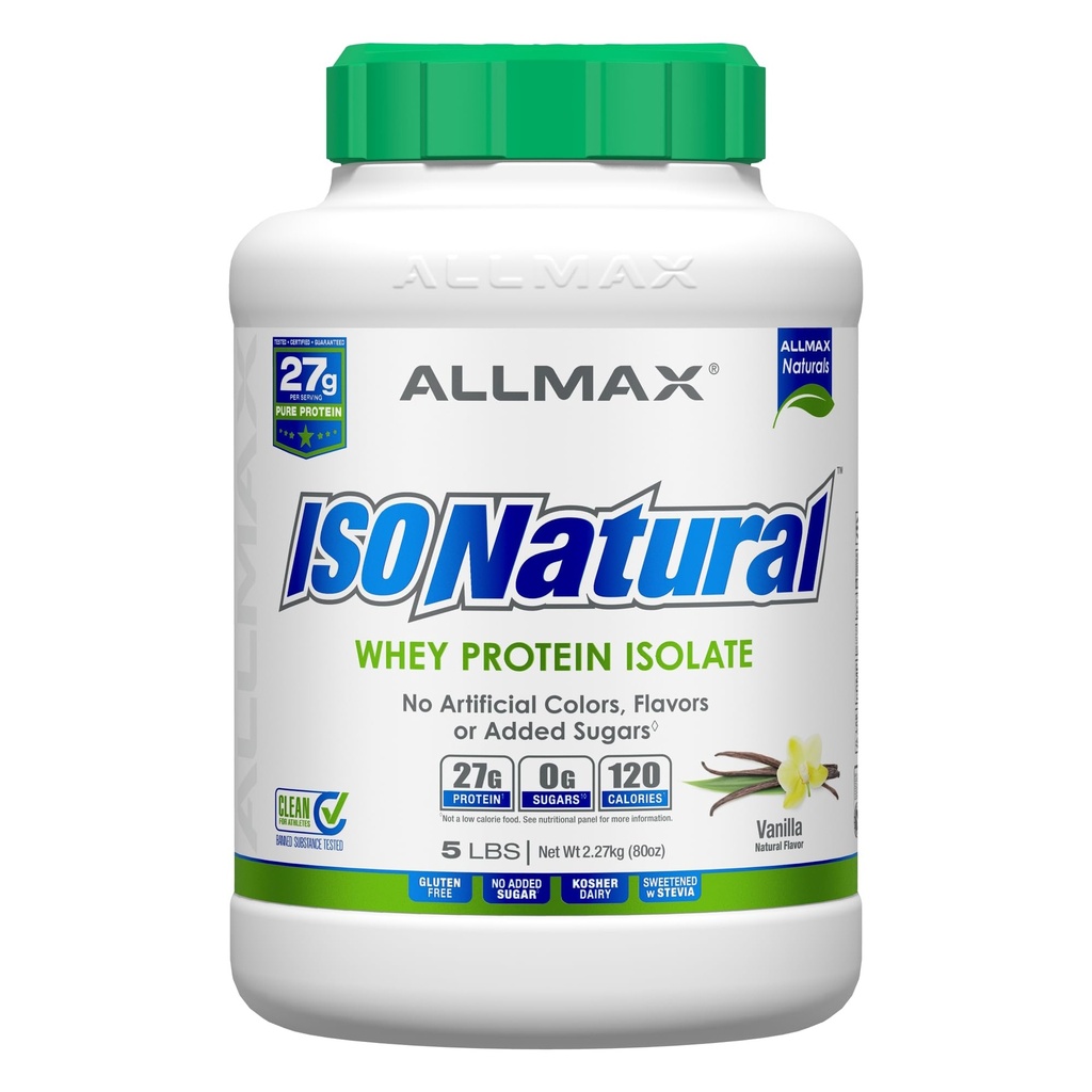 AlMAX 营养标准化 Whey 蛋白质隔离剂,香草 - 5磅 - 27克蛋白质 Per Scoop - 零脂肪和糖 - 99%无乳糖 - 配有预生素 - 无人工活体 - 73种服务