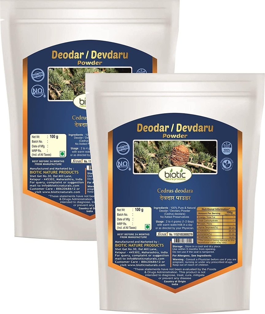 维纳生物代奥达尔粉(英语:Cedrus Deodara) 德瓦达鲁粉(英语:Devadaru Powder - 200 gm) (Pack of 2) 维纳生物代奥达尔粉(英语:Cedrus Deodara) Devadaru Powder - 200 gm (Pack of 2)