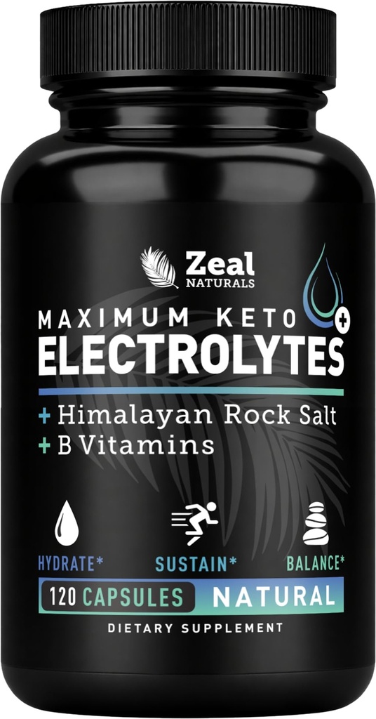 Keto 电解质补充剂(120 Capsules) 最大 Keto 电解质补充剂 Pills w Pink 喜马拉雅盐,B 维生素,镁和钾补充剂 - 盐 Pills & 电解质板