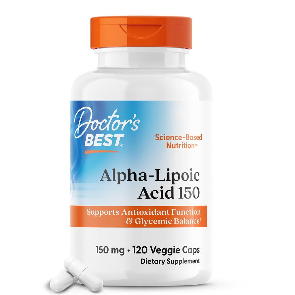 博士最佳Alpha-Lipoic酸150,帮助支持葡萄糖代谢和再生抗氧化剂* 非GMO,Gluten Free,Vegan,Soy Free,150mg,120 Veggie Caps