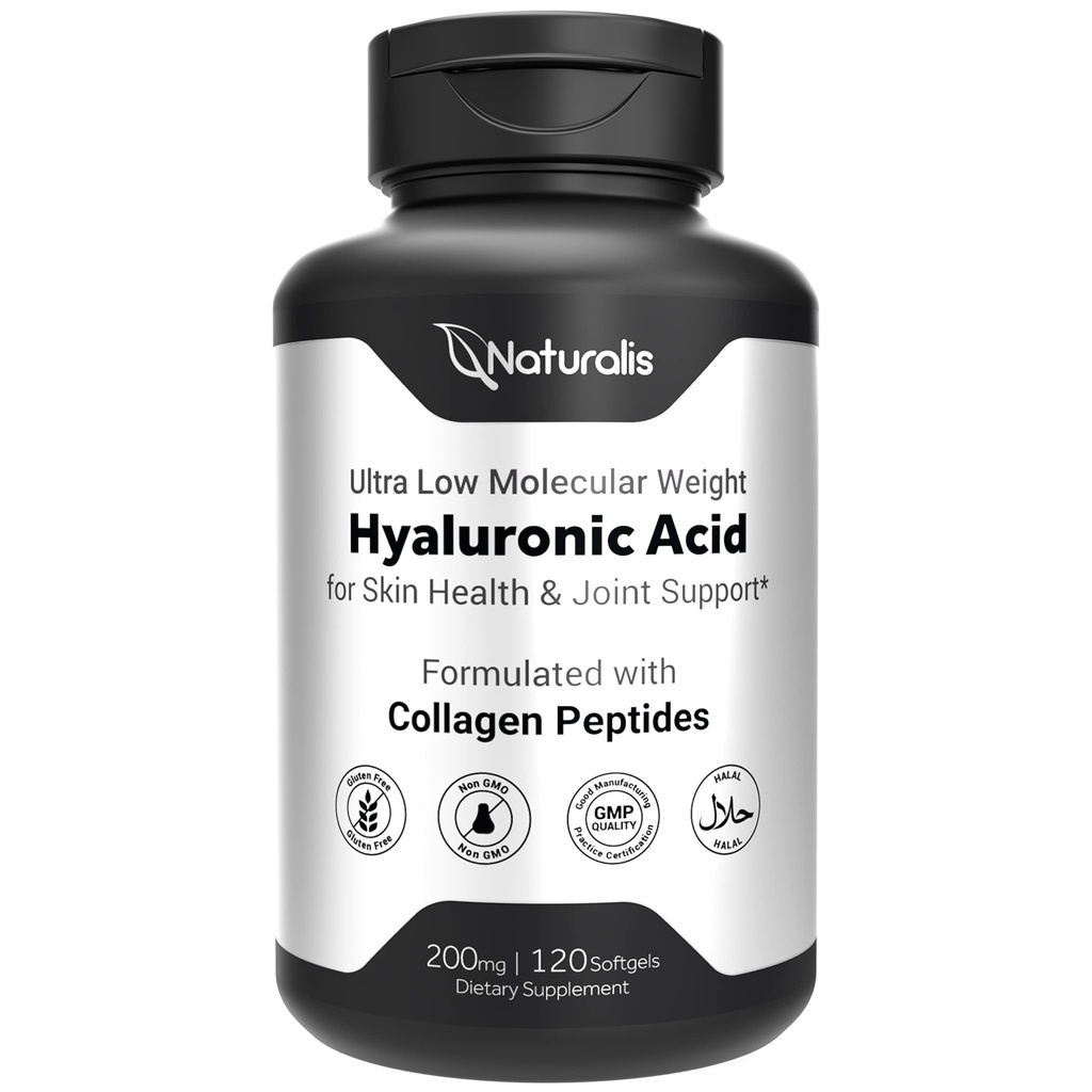 Natalis Hyaluronic Acid 200mg, 10x 更好的吸收 超低分子重量与Collagen, Biotin, Selenium & Vitamin E → 头发, 皮肤, 钉子和联合补充 → 120 软胶