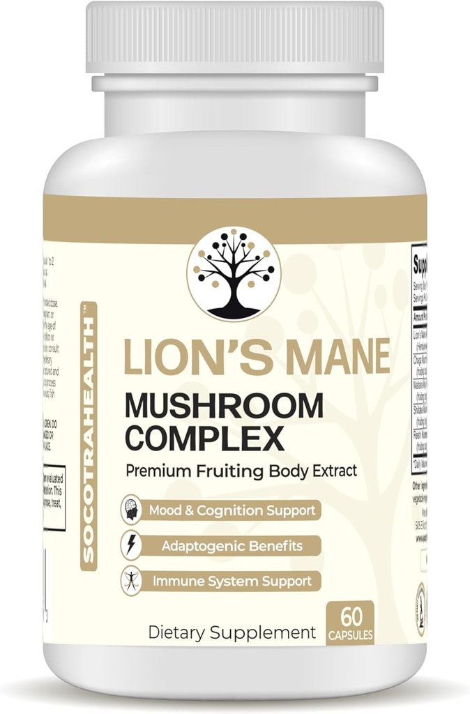Lions Mane蘑菇补充剂 - Premium Fruiting Body 提取剂 - 与Chaga, Maitake,Shiitake, Reishi - Mood, Brain and Imune Supports, Adaptogen - 非GMO - 60 Vegan Capsules (英语:Vegan Capsules) 配音: 狮子马恩·马恩蘑菇补充剂 - 与夏加,麦竹,Shiitake,Reishi - Mood, Brain and Imune Supports, Adaptogen - 非GMO - 维根·卡普勒斯