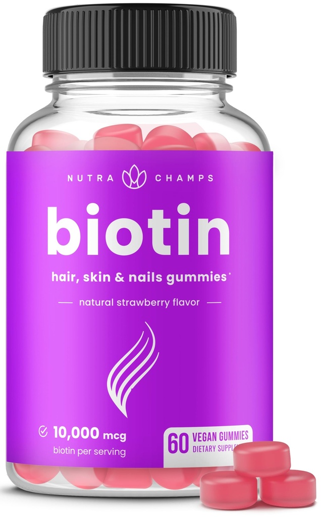健康头发、皮肤和钉子用于妇女、男子和儿童的维生素的NutraChamps Biotin Gummys 10000mcg(高概率) -- -- 5000mcg in every Hair Vitamins Gummy -- -- Vegan, Non-GMO, 头发健康补编