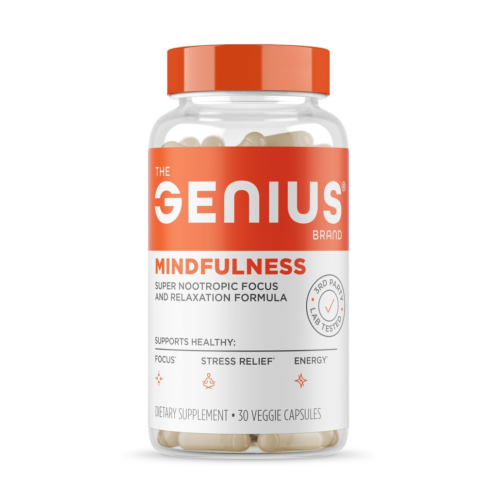 Genius Brand Genius 意念 - 大脑健康补充 - 支持健康心智集 - 冷静,能源,记忆和焦点支持 - Ashwagandha,神经元 & More - 30 Veggie Pills