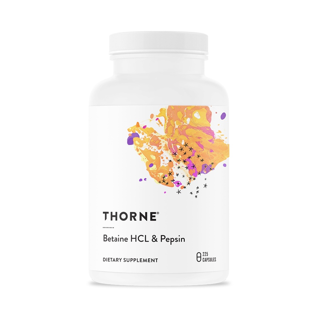 THORNE - Betaine HCL & Pepsin - 蛋白质分解和吸收的消化酶 * - 225 Capsules