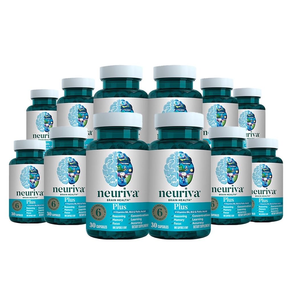 NEURIVA Plus Brain Remember, Focus and Community + Conceptive 函数与临床测试的诺托品 Phosphatidylserine and Neurofactors, VIT B6 & B12, 30 Consules (12 Pack).