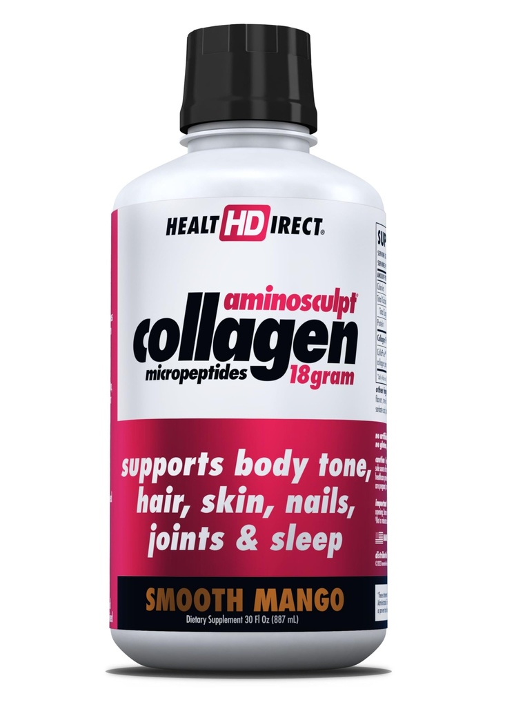HEALTH DIRECT 氨基固糖-无糖凝胶补充剂 - 发型,皮肤,钉子和联合体,草翅,非GMO,液态凝胶 - 平滑芒果 - 30 Fl Oz