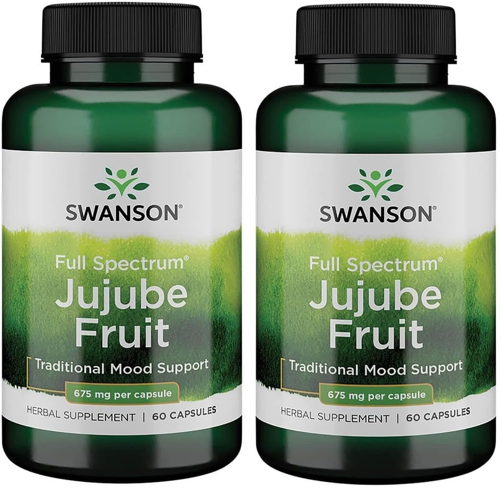 Swanson Jujube水果 -- -- 全谱草药补充剂,促进冷静和放松的思维 -- -- 自然公式支持压力和混合支持 -- -- (60 Capsules,每包675毫克) (2包)