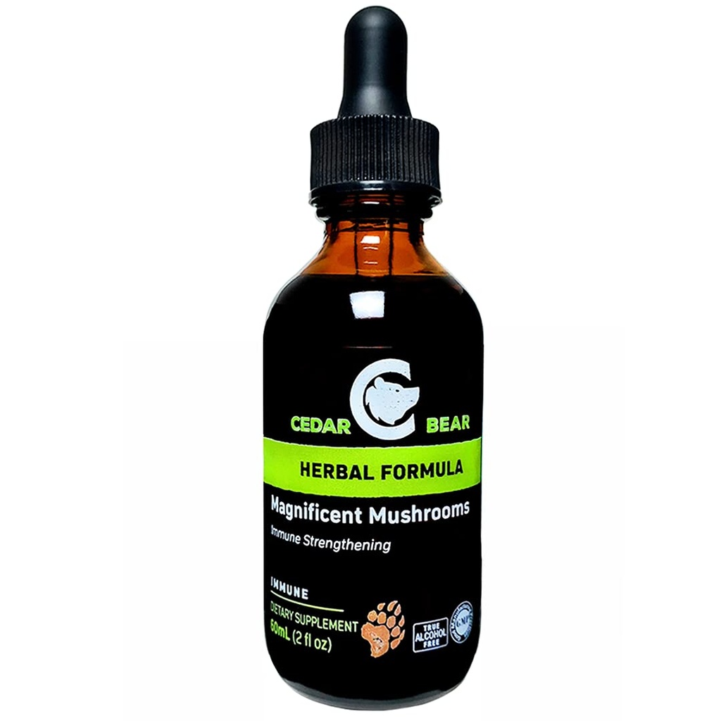Cedar Bear Magnific Mushrooms 液态草药补充剂,用于构建免疫系统、保护、加强和平衡总体健康 2 Fl Oz