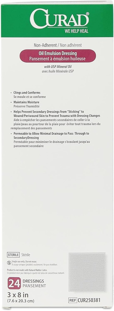 CURAD 油emulsion dressing, 3"×8" 非Adherent Gauze, 24 Counter (Pack of 6) (中文(简体) ).