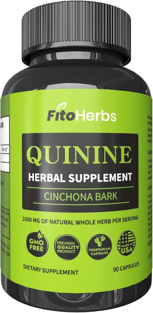 昆宁草药补充剂 - Cinchona Bark Immune System, 胃健康与苏打腿 Cramps - Vegan Pure Quinine Capsules 1000mg(90 Capsules)