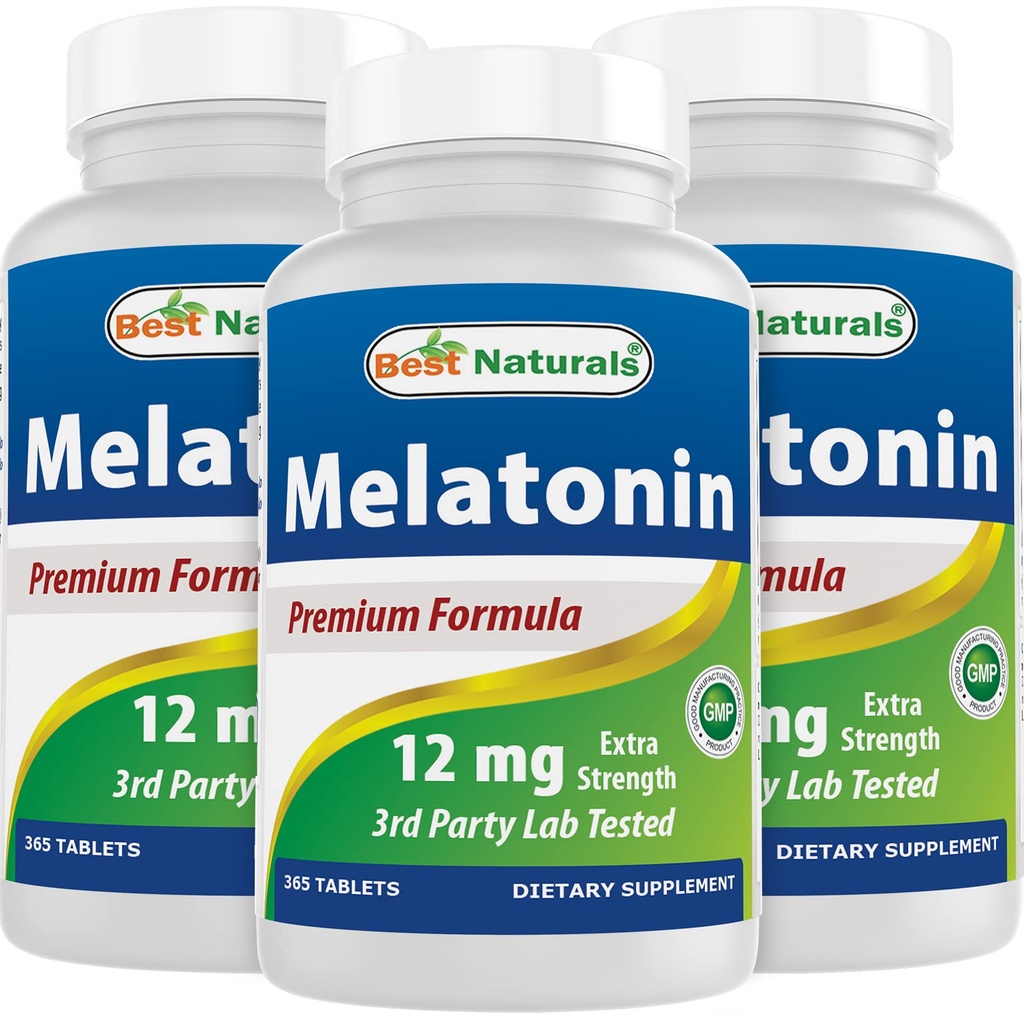 Best Naturals Melatonin 12 mg(1年供应量) - 无药夜眠援助 - Melatonin for Sleep and Relaxation, 365 Counter (365 Counter (Pack of 3)).