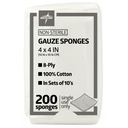 4×4 Inch Gauze Sponges,非固态8-Ply Woven Gauze,100%棉花,穿伤、伤病护理的理想,一般急救使用,200包