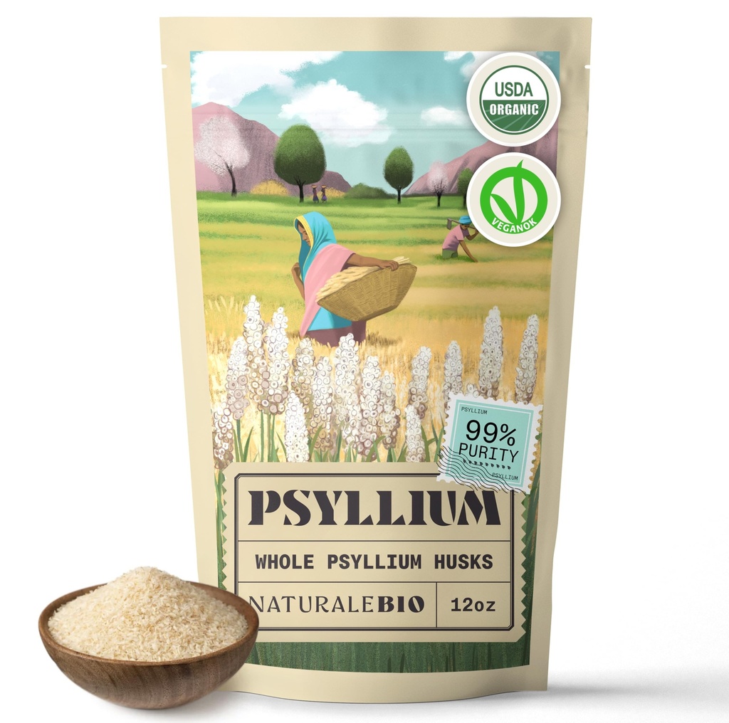 NatureBio 整体 Psyllium Husk. 12 oz. 99%纯 Psyllium种子 Husks. 天然纤维补品. USDA 有机认证. 产于印度. Gluten Free, Keto, Paleo, Vegan 饮食公司. 抗生素