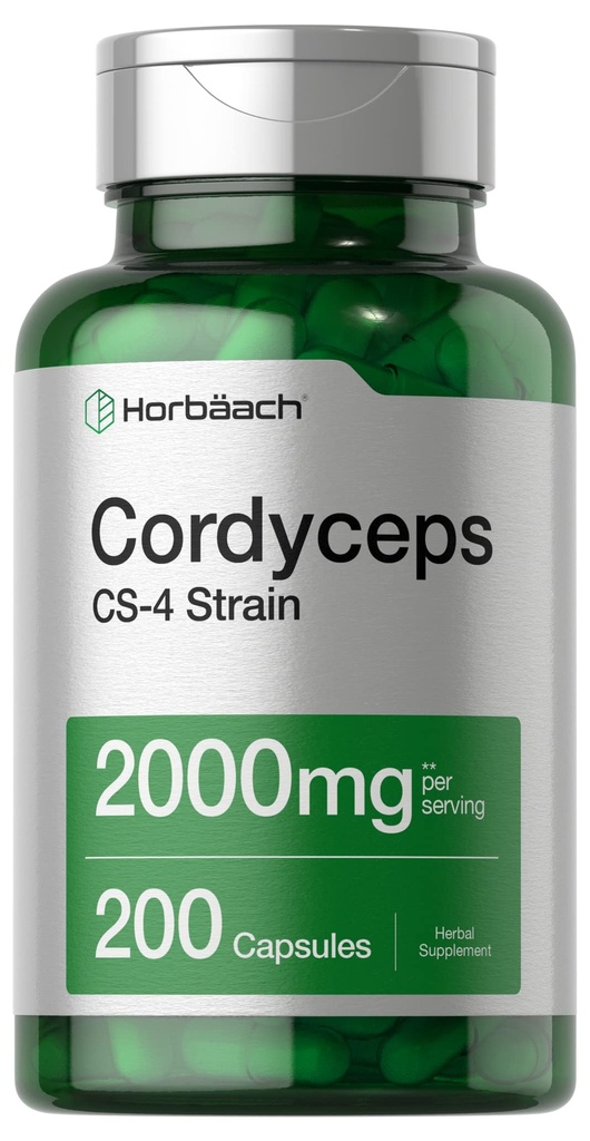 Horbäach Cordyceps Mushroom Capsules 2000mg | 200 伯爵 CS-4 Strain Cordyceps Sinesis | Non-GMO 草药补充品