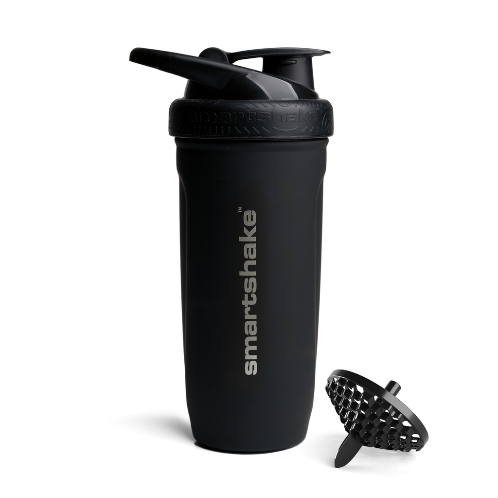 Smartshake Reforce 无锡蛋白质摇瓶 - 非隔热的Unisex Gym瓶 - 金属摇瓶 - 900 ml - 30 oz - Lid上的防漏螺丝 - DEHP & BPA Free(黑色)