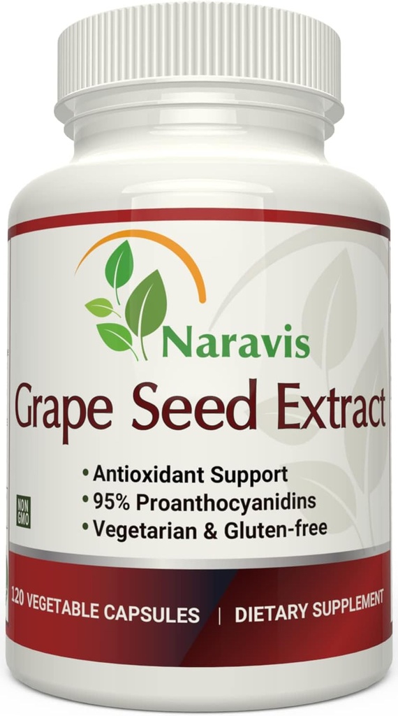 Naravis Grape种子提取400mg - 120 植物卡普尔,95%的Proanthocyanidins - 天然非GMO抗氧化剂补充剂 - 葡萄种子提取卡普尔用于最佳抗氧化剂支持