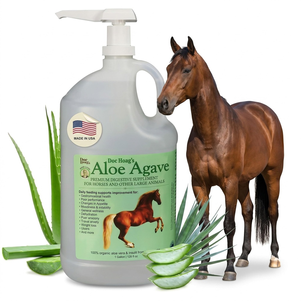 Hoag 的 Aloe Vera+ Agave Premium 马匹补充品 — 在美国制造 — 原版 Udder Balm — 对马匹和大动物的天然胃支持 — 压力救济和Ulcer Care,128 Fl Oz.
