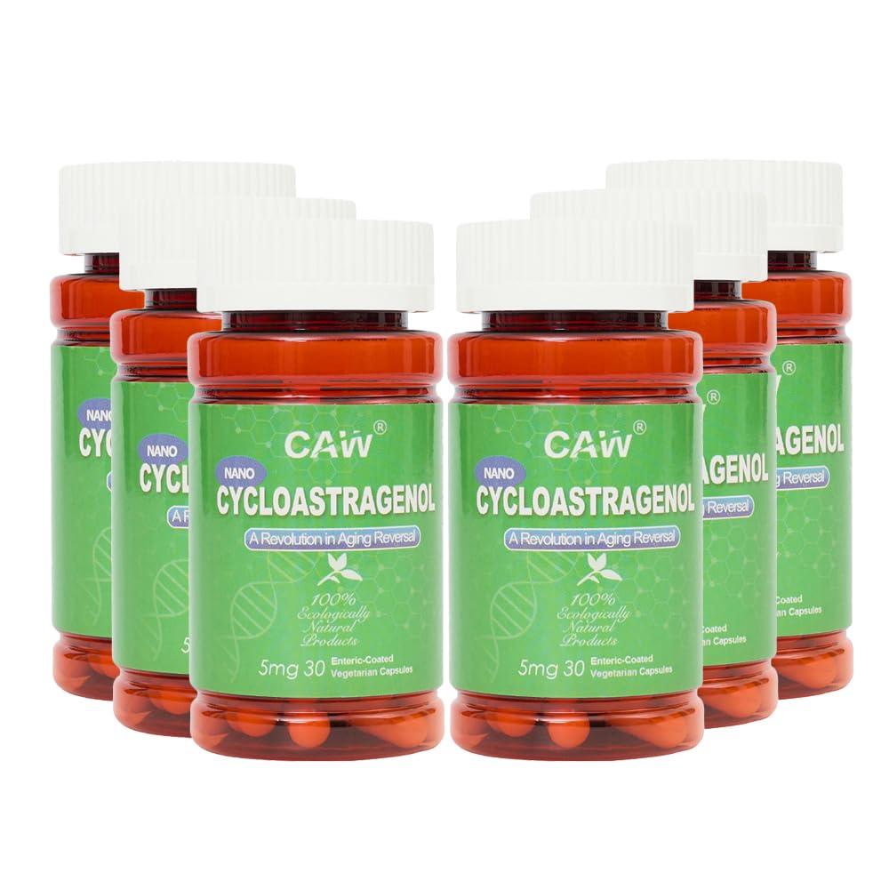 CAW Nano Cycloastragenol 5Mg | Telomere Length Anti-Aging | DNA Repair Cell Health | 30 Enteric-Coated Capsules (6 Bottles)