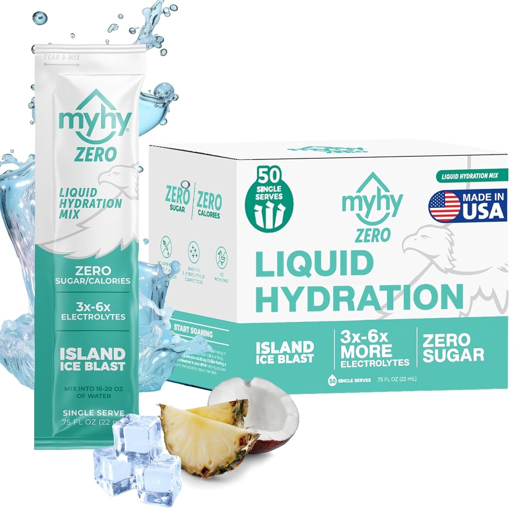 MyHy ZERO液态水解包、无糖电解质饮料混合水解支持、旅行脱水救济、怀孕、健身、学士和学士党-冰岛50个伯爵