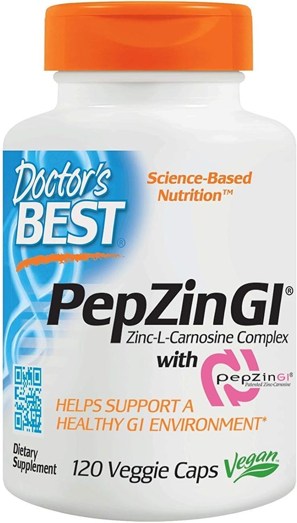 医生最好的锌卡诺辛复合物 配Pepzin Gi Veggie Caps,120 伯爵
