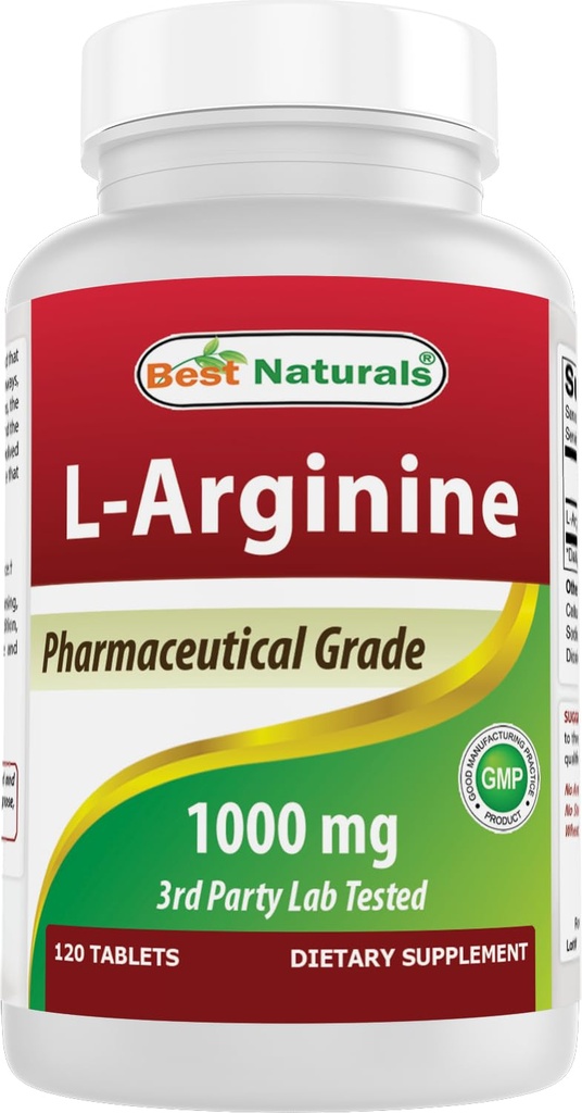 (新改进的公式)最佳自然剂 L-Arginine 1000 mg 120 片 - 医药级 L Arginine 补充剂促进硝氧化物合成