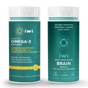 Iwi Omega-3 基本和大脑 Omega-3 Bundle, 30名服务员, Vegan 植物型藻 Omega 3 配有 EPA + DHA, Krill 和鱼油替代品, 无鱼味余料