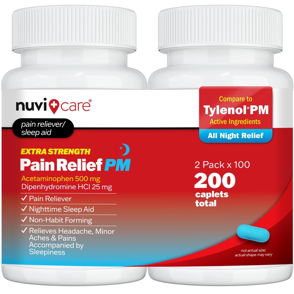 PM- Acetaminophen 500mg & Diphenhydolamine 25mg - 与 Tylenol PM Extrastrual Lefe Aid - 成人PM 止痛药(100块)