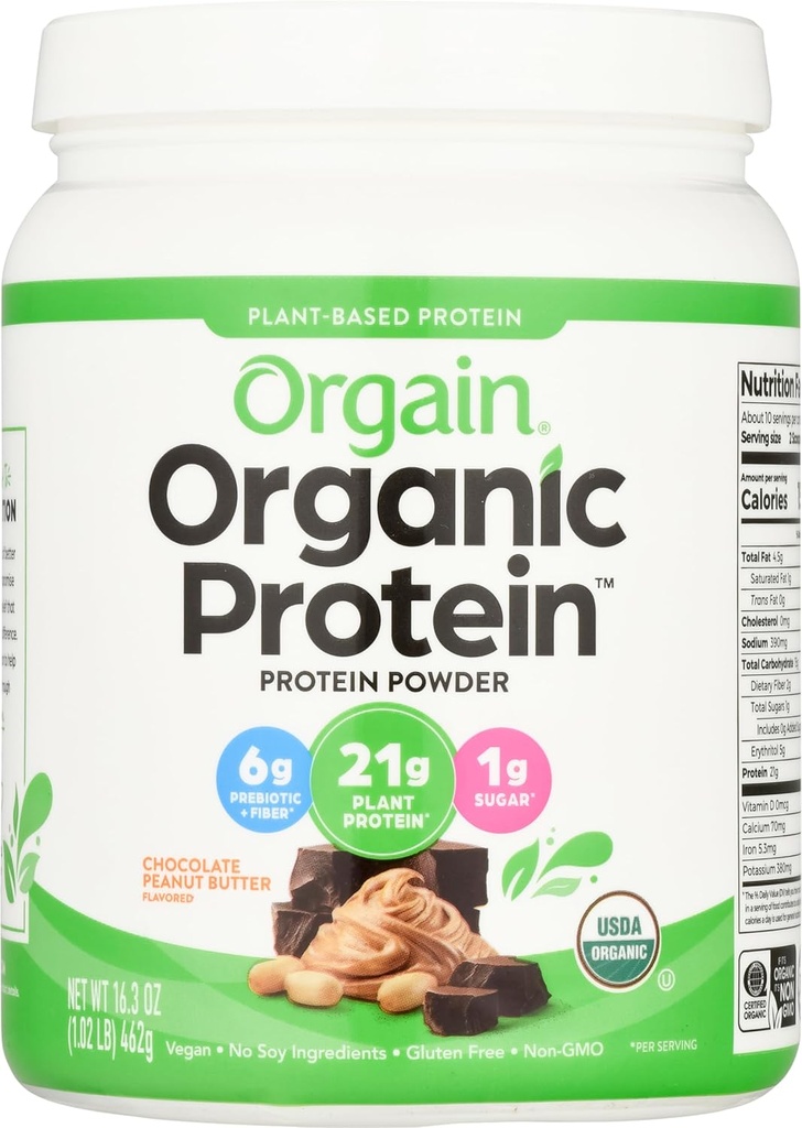 Orgain 有机维根蛋白粉、巧克力花生酱-21克植物蛋白、低网碳、非乳制品、无葡萄糖、无乳糖、无糖、无豆、科舍,1.02英镑
