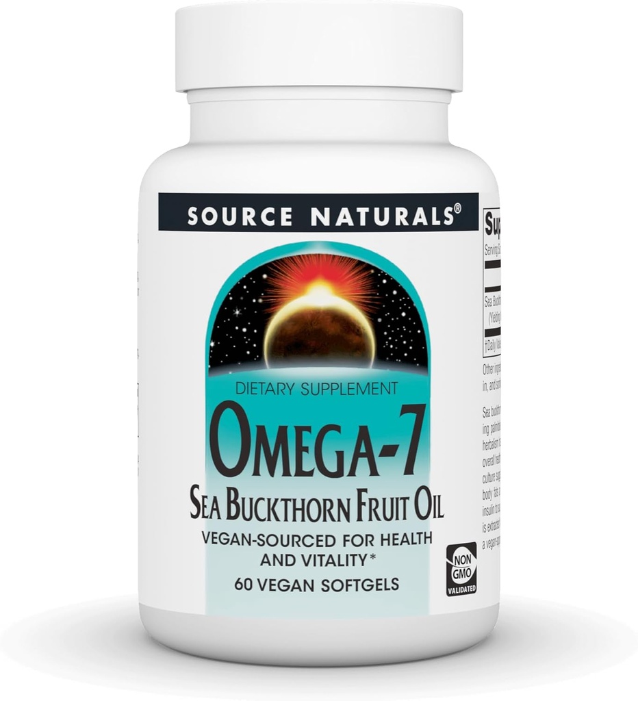 来源:Omega-7海巴克特霍恩果油、非GMO、Vegan-健康与生命源* - 60 Vegan软胶