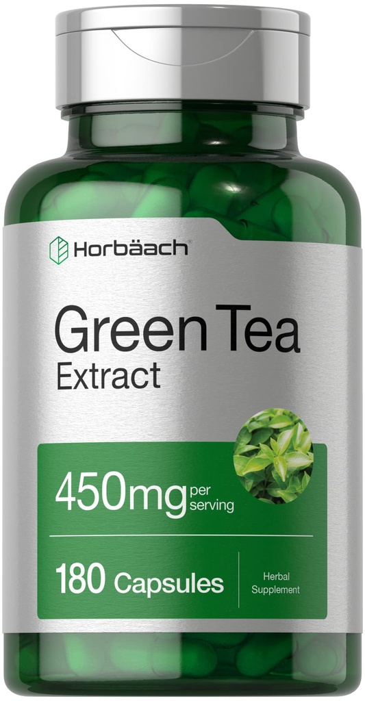 Horbäach Green Tea Extracts Capsules 450mg | 180 Counter | 草药补充 | Non-GMO 和 Gluten Free
