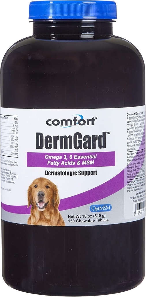Kala健康慰藉 DermGard 皮革和煤皮补品,150份数,支持健康皮,闪光和减少过量 Shedding,包含MSM,鱼油和Omega 3,6和9 基本脂肪酸