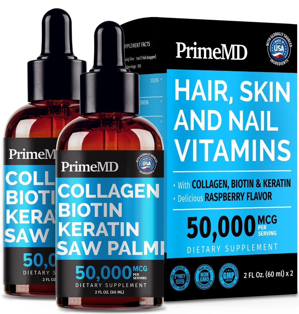 妇女液体凝胶-含生物素维生素的血清复合物、水解Keratin蛋白和Saw Palmetto-毛发、皮肤和钉子井综合公式-2fl oz(包2)