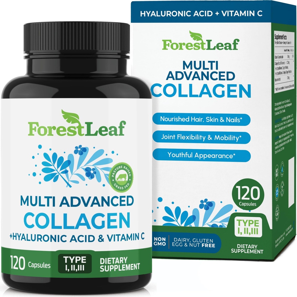 含Hyaluronic Acid + Vitamin C + 女性或男性水解Collagen + 多Collagen Capsules Peptides 用于皮肤,皱纹, 120 Caps