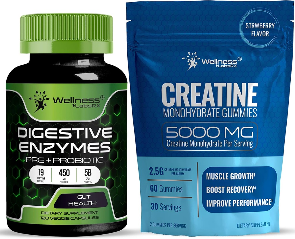 WellNess LABSRX 消化酶 Capsules 5 亿个CFUs - Creatine Gummys 5000mg (英语).