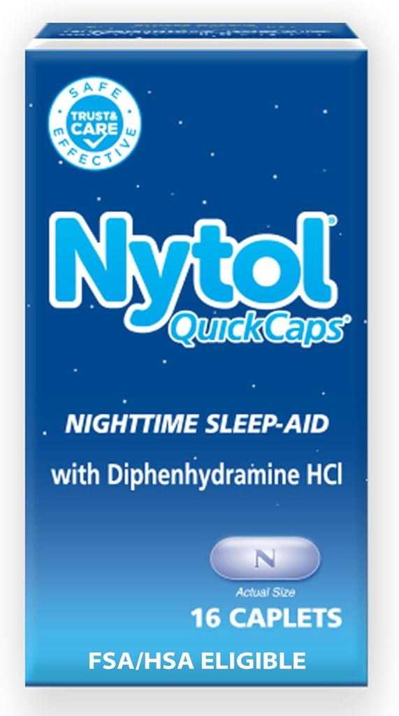 Nytol Quick Caps 夜间睡眠援助, 帮助你快速失眠, 16 Caplets
