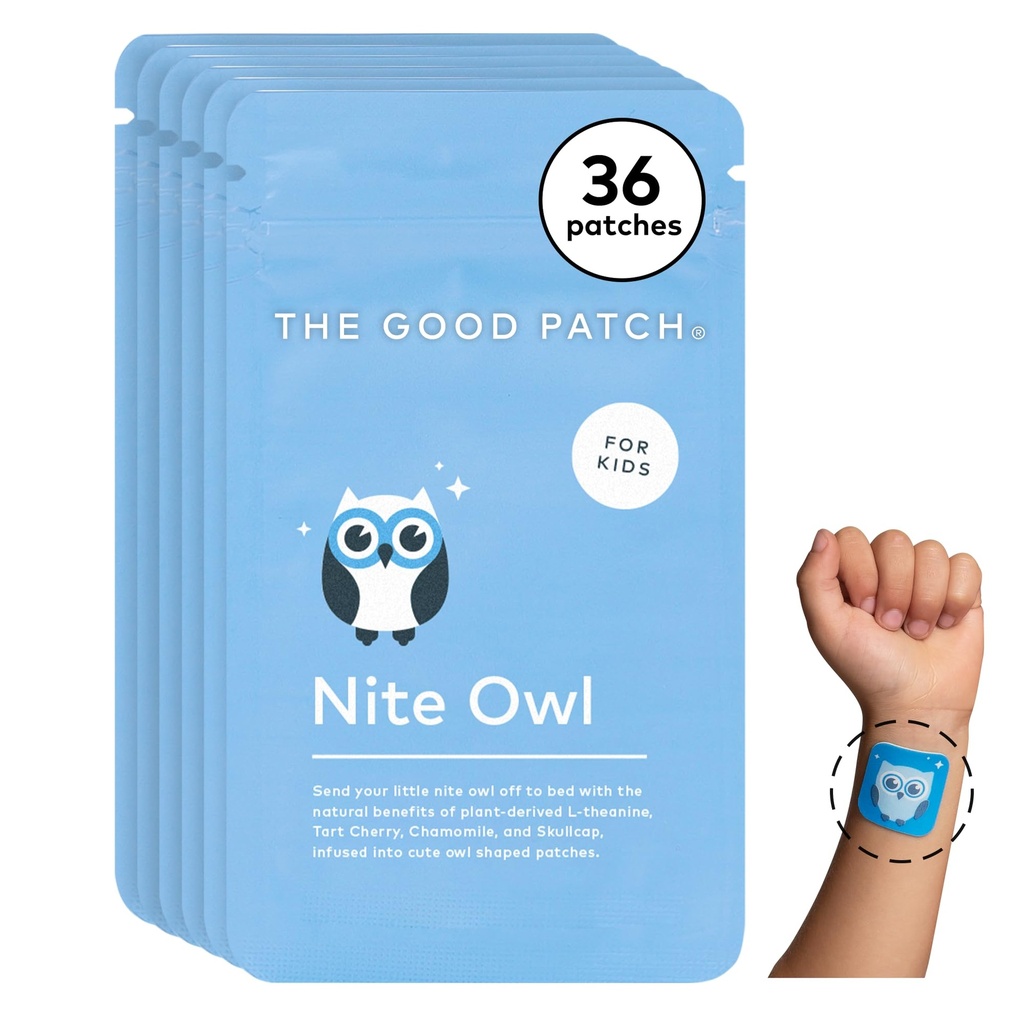 Good Patch Nite Owl Patch, 自然睡眠补丁支持Kid Bedtime 与 Tart Cherry, Chamomile, 和 Skullcap, Plant Powered, 持续发布 (36 Total Patches) 一起睡觉时间 .